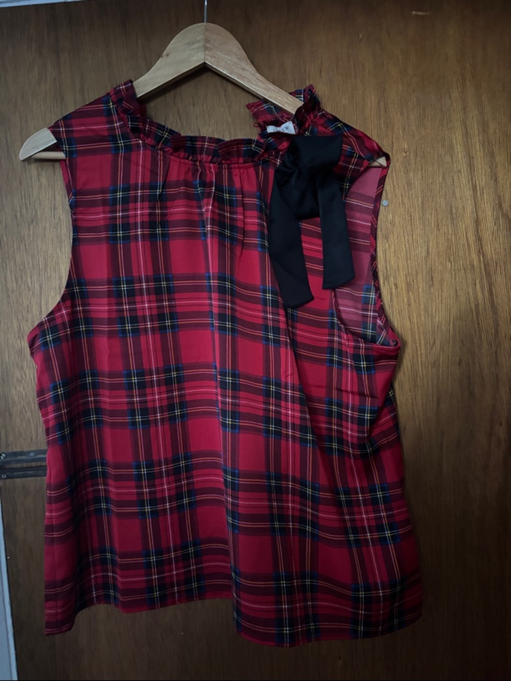 J. Crew Red Plaid Sleeveless Top with Black Bow